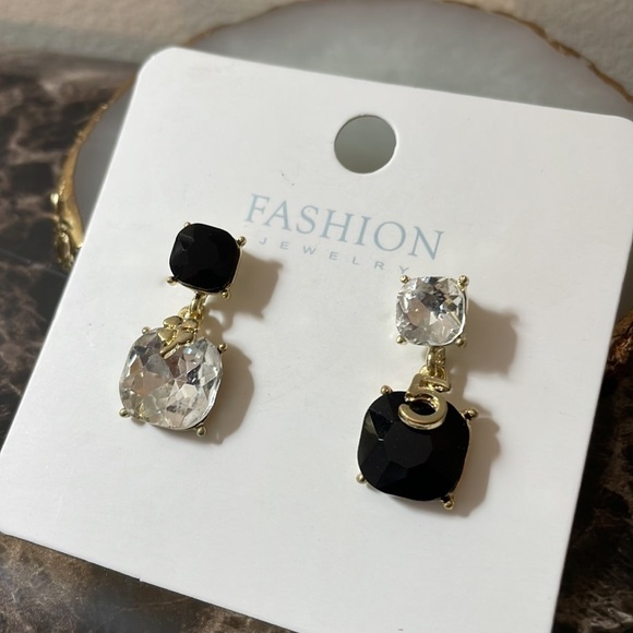 Crystal Number 5 Gold Drop Mismatched Earrings - Picture 14 of 16